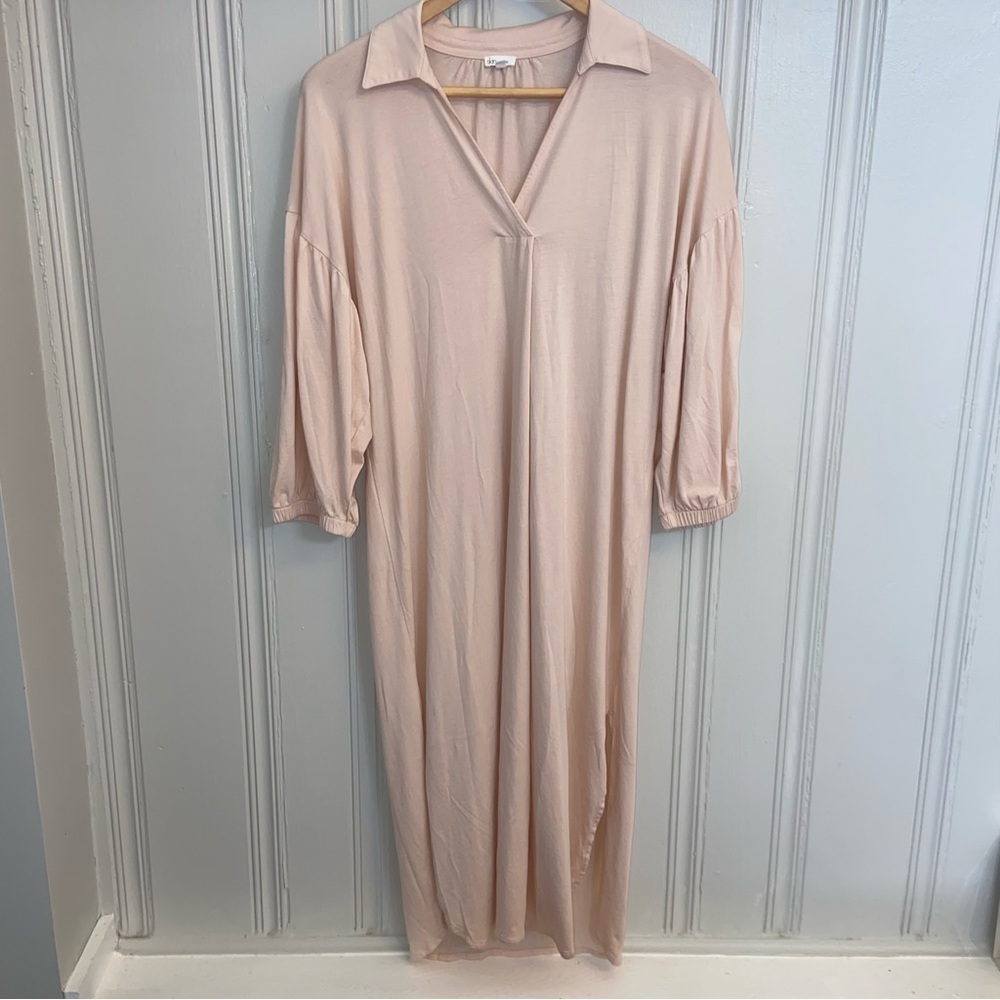 Skin Organic women’s small Pima Cotton Peach Collared midi Dress minimalist